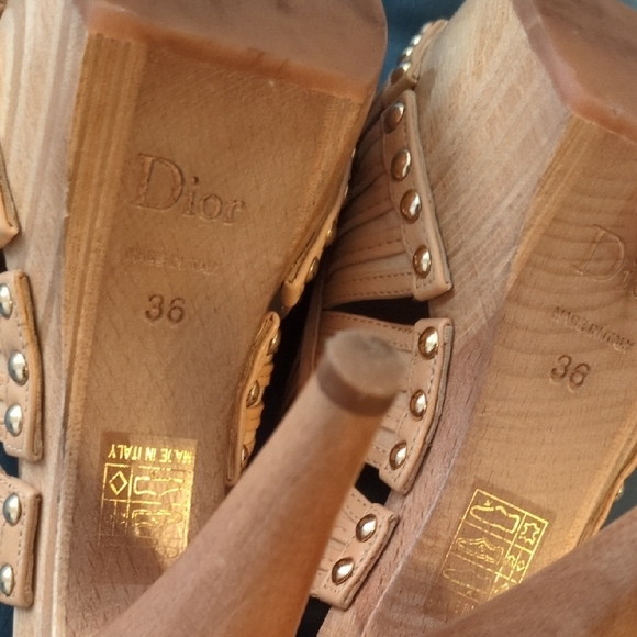 Christian Dior Woven Leather & Wood Platform High Heel Sandals Shoe - Picture 4 of 7